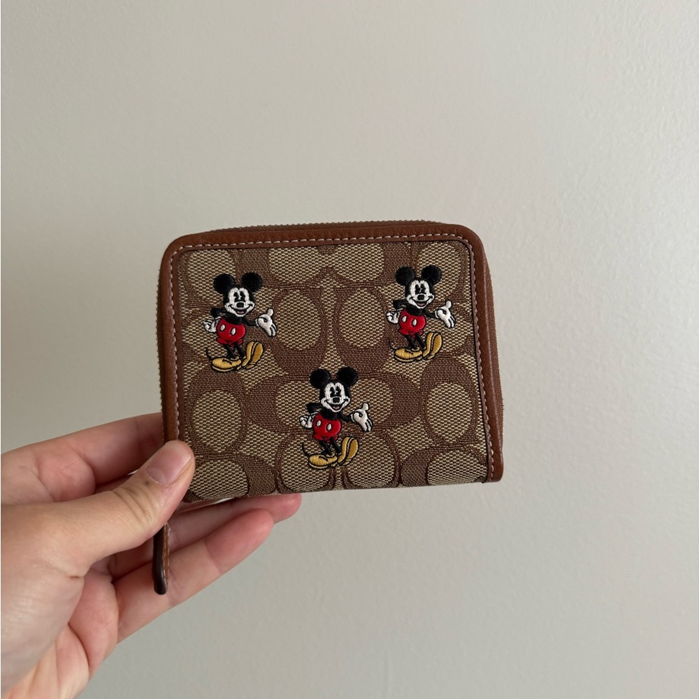DISNEY X COACH Small Zip Around Wallet In Signature Jacquard with Mickey Mouse